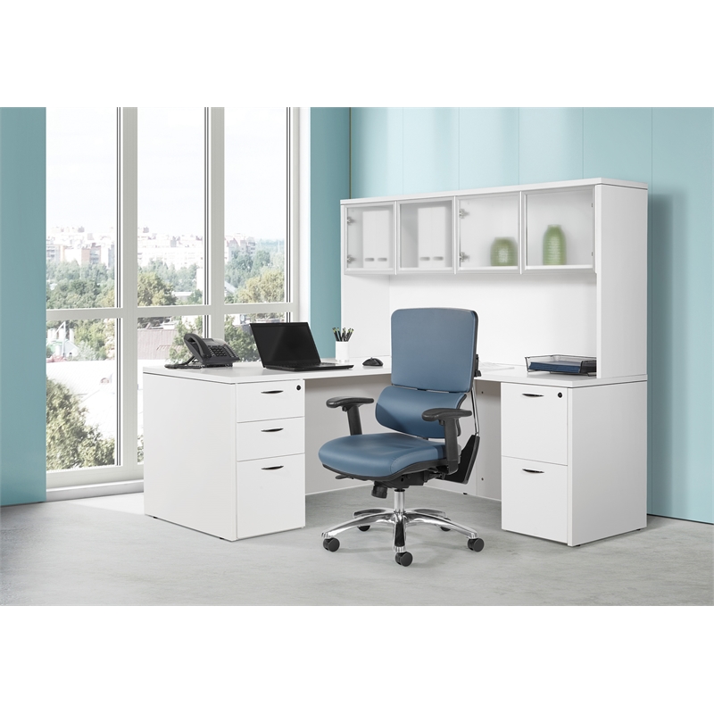 Scranton & Co Manager's Chair in Blue Faux Leather with Aluminum Base