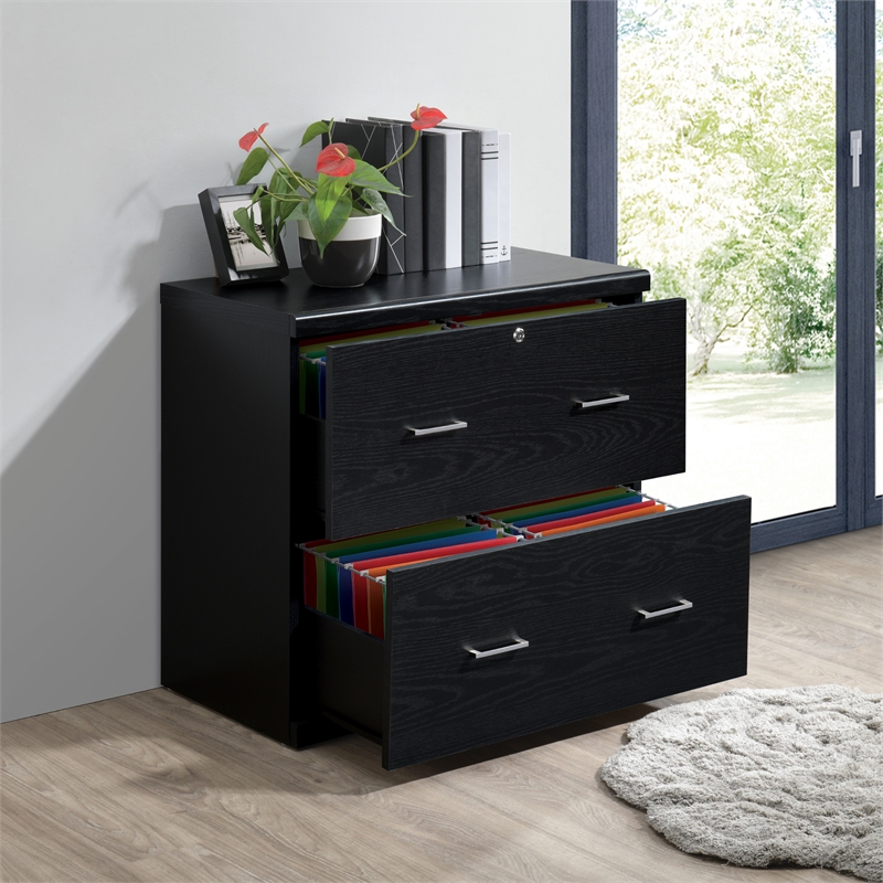 Scranton & Co 2-Drawer Locking Lateral File Cabinet in Black Woodgrain