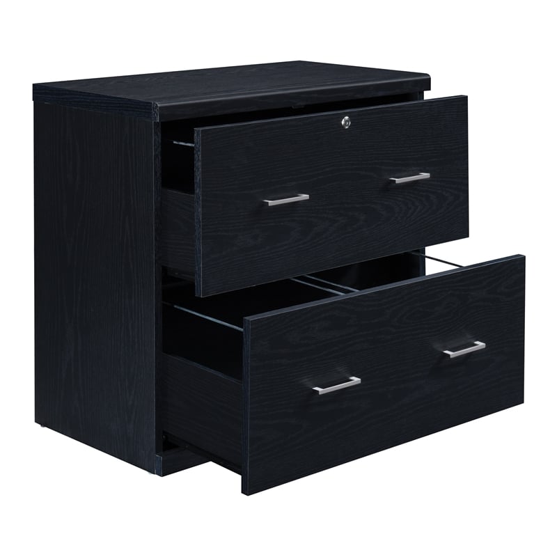 Scranton & Co 2-Drawer Locking Lateral File Cabinet in Black Woodgrain