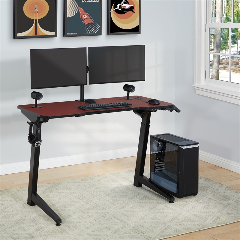 Scranton & Co Electric Gaming Desk in Red with RGB LEDs and Monitor Mount
