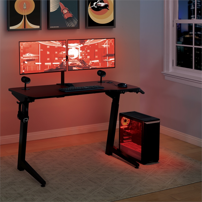 Scranton & Co Electric Gaming Desk in Red with RGB LEDs and Monitor Mount