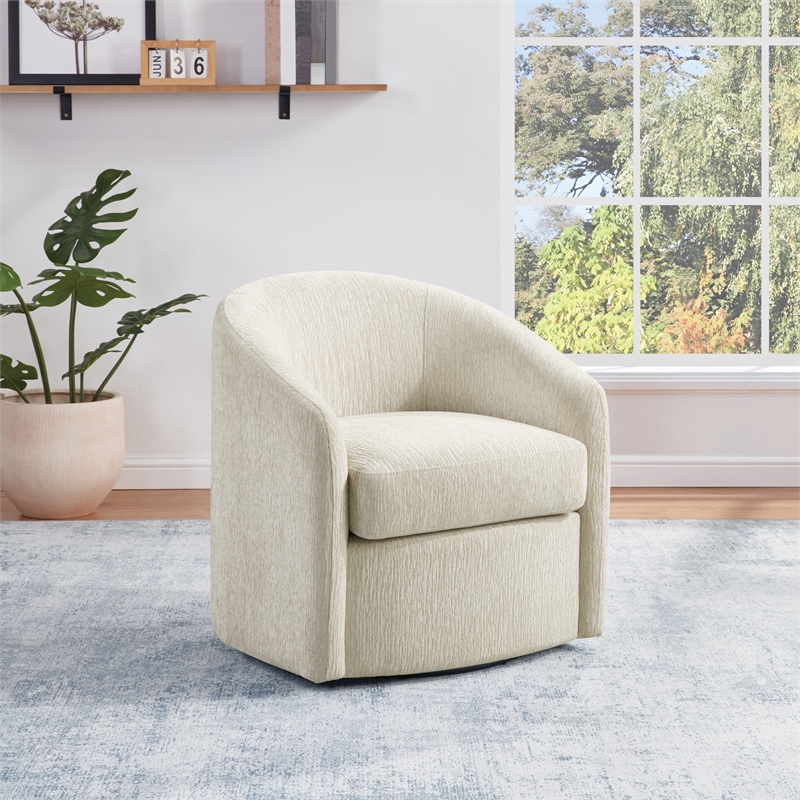 Scranton & Co Barrel Swivel Chair in Linen White with Sinuous Spring Support