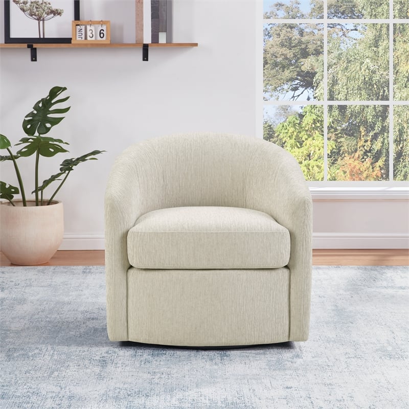 Scranton & Co Barrel Swivel Chair in Linen White with Sinuous Spring Support