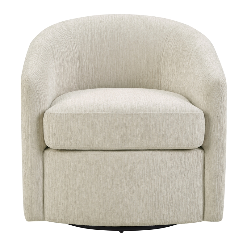 Scranton & Co Barrel Swivel Chair in Linen White with Sinuous Spring Support