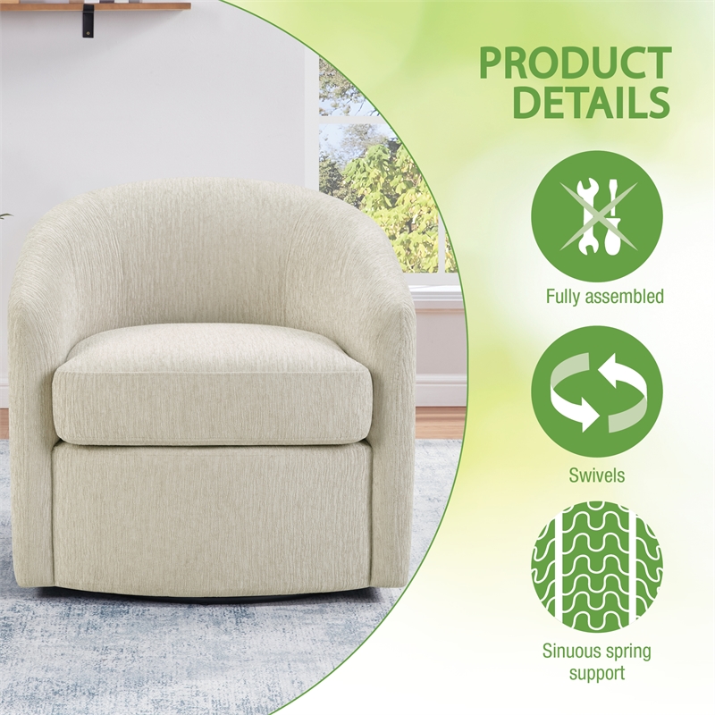 Scranton & Co Barrel Swivel Chair in Linen White with Sinuous Spring Support