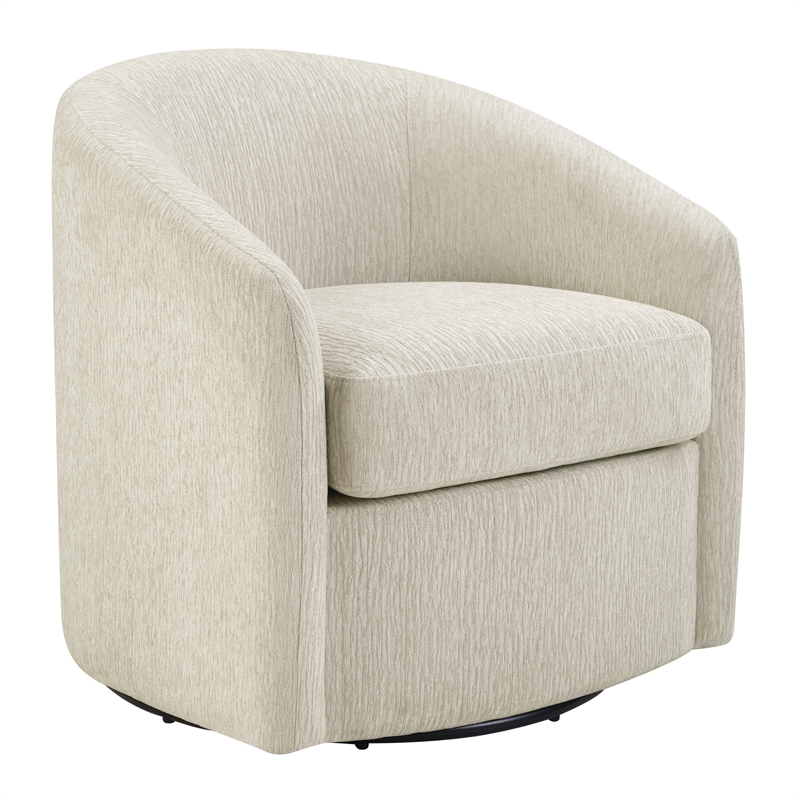 Scranton & Co Barrel Swivel Chair in Linen White with Sinuous Spring Support