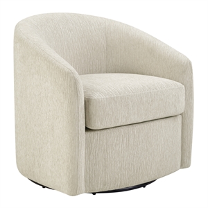 Scranton & Co Barrel Swivel Chair in Linen White with Sinuous Spring Support