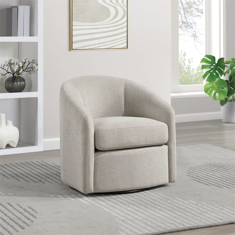 Scranton & Co Contemporary Barrel Swivel Chair in Stone Coastal Fabric