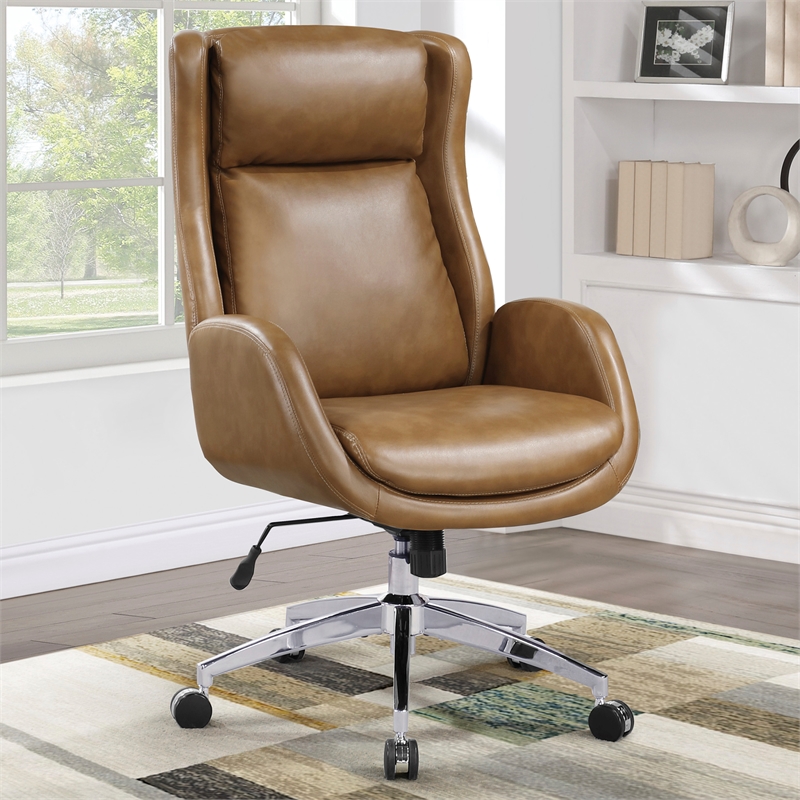 Scranton & Co Executive Office Chair in Nutmeg Faux Leather Tufted