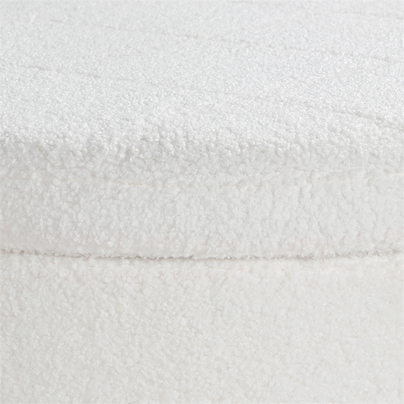 Scranton & Co Round Storage Ottoman in Ivory Sherpa with Wood Feet