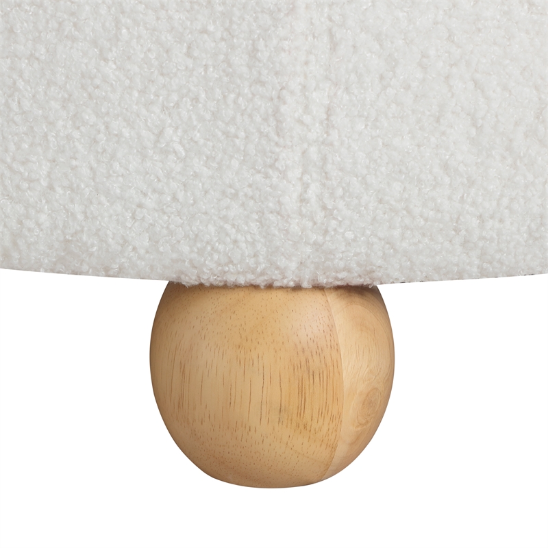 Scranton & Co Round Storage Ottoman in Ivory Sherpa with Wood Feet