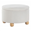 Scranton & Co Round Storage Ottoman in Ivory Sherpa with Wood Feet