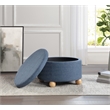 Scranton & Co Round Storage Ottoman in Navy Fabric with Wood Feet