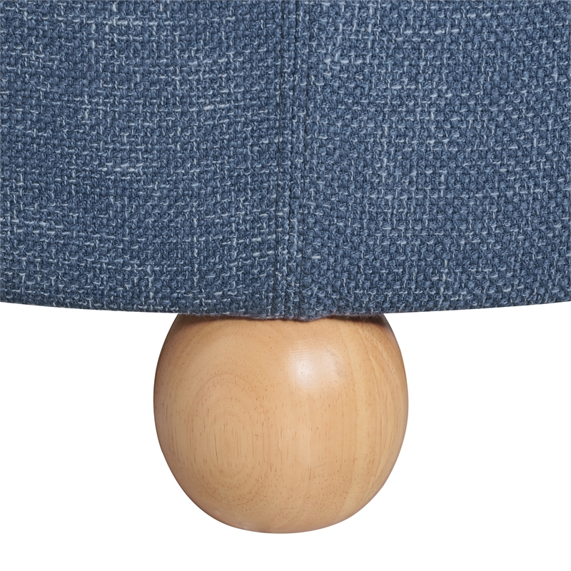 Scranton & Co Round Storage Ottoman in Navy Fabric with Wood Feet