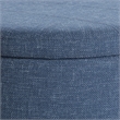 Scranton & Co Round Storage Ottoman in Navy Fabric with Wood Feet