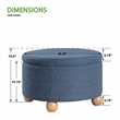 Scranton & Co Round Storage Ottoman in Navy Fabric with Wood Feet
