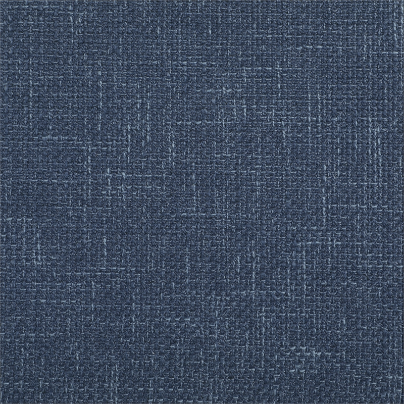 Scranton & Co Round Storage Ottoman in Navy Fabric with Wood Feet