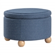 Scranton & Co Round Storage Ottoman in Navy Fabric with Wood Feet