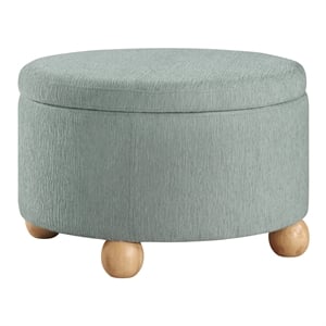 Scranton & Co Round Storage Ottoman in Light Gray Mist Fabric Wood Feet