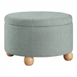 Scranton & Co Round Storage Ottoman in Light Gray Mist Fabric Wood Feet