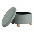 Scranton & Co Round Storage Ottoman in Light Gray Mist Fabric Wood Feet