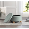 Scranton & Co Round Storage Ottoman in Light Gray Mist Fabric Wood Feet