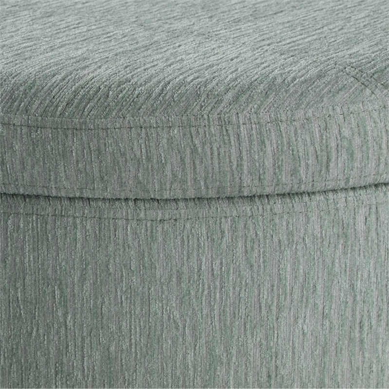 Scranton & Co Round Storage Ottoman in Light Gray Mist Fabric Wood Feet