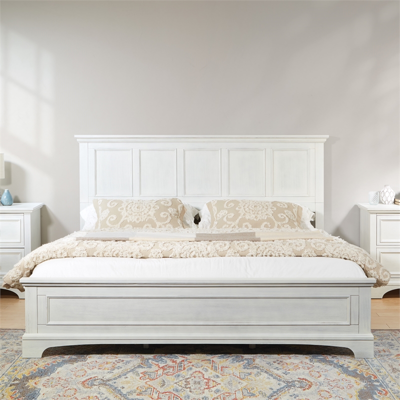 Scranton & Co King Bed Set with Headboard and Footboard in Rustic White