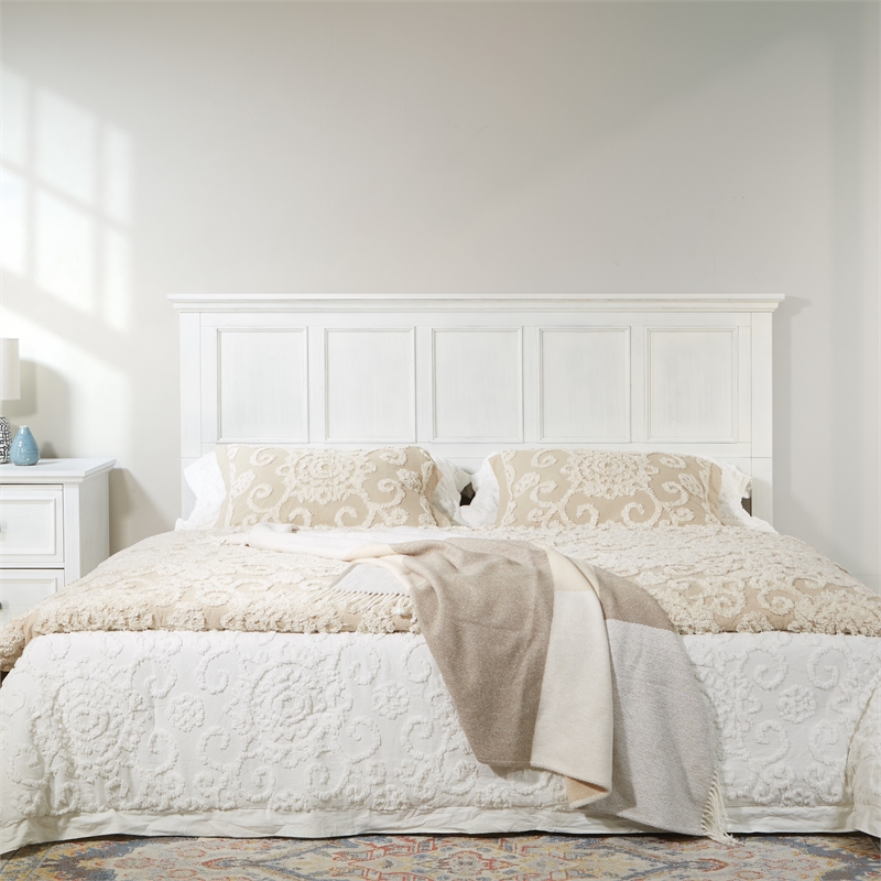 Scranton & Co King Bed Headboard in Rustic White Wood Veneer Finish