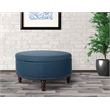 Scranton & Co Round Storage Ottoman in Azure Blue Fabric with Nailheads