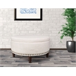 Scranton & Co Round Storage Ottoman in Linen Cream Fabric with Nailheads