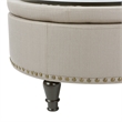 Scranton & Co Round Storage Ottoman in Dolphin Gray Fabric with Nailheads