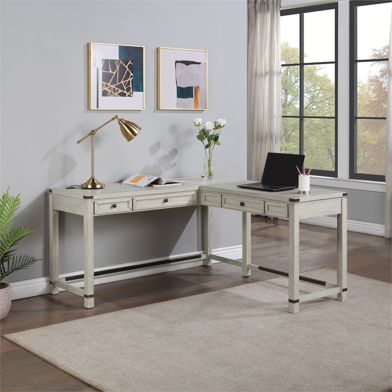 Scranton & Co Sit-to-Stand L-Desk in Champagne Oak Engineered Wood