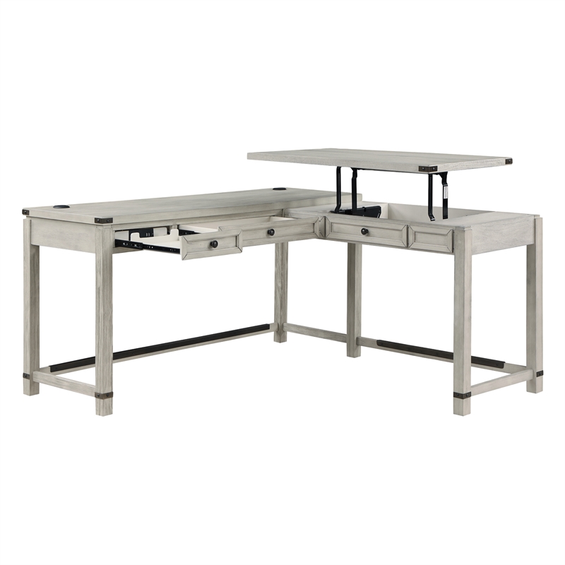 Scranton & Co Sit-to-Stand L-Desk in Champagne Oak Engineered Wood