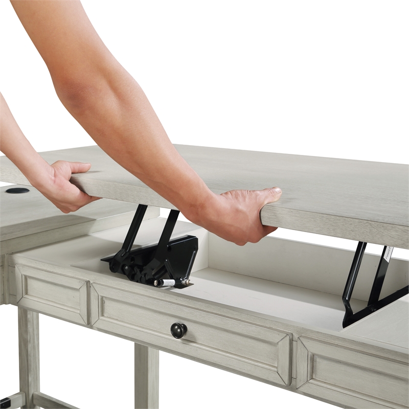 Scranton & Co Sit-to-Stand L-Desk in Champagne Oak Engineered Wood
