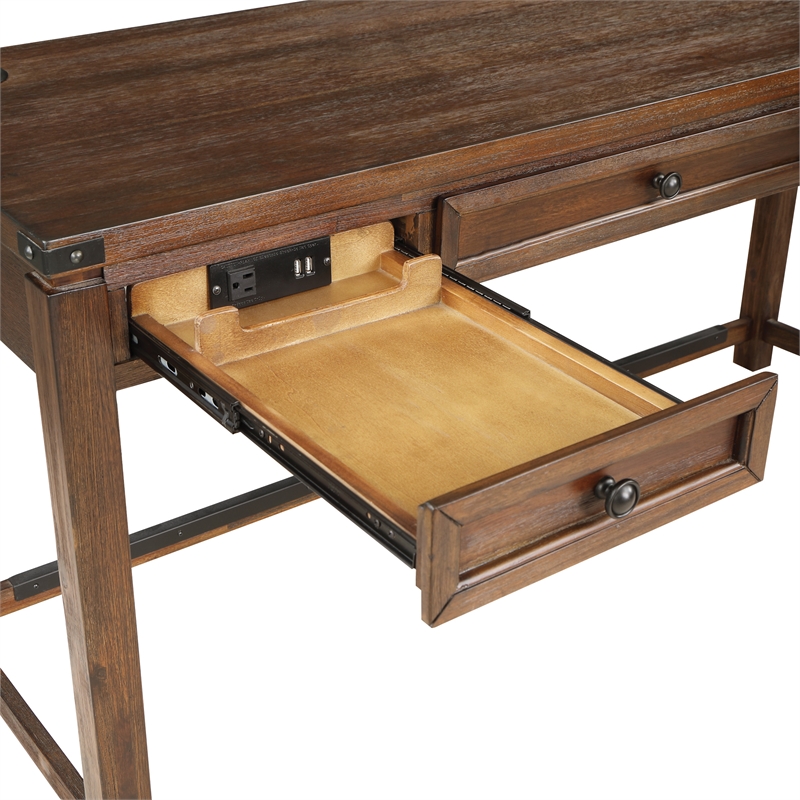Scranton & Co Sit-to-Stand L-Desk in Brushed Walnut Engineered Wood