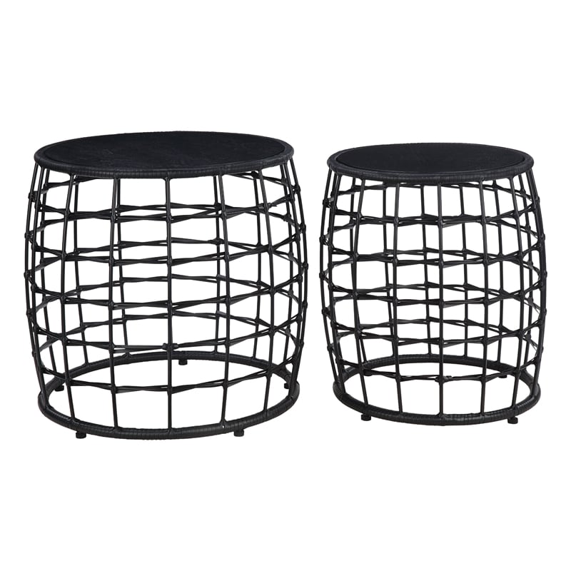 Scranton & Co 2-Piece Nesting Drum Tables in Black Engineered Wood