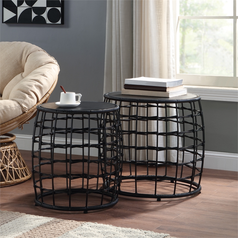 Scranton & Co 2-Piece Nesting Drum Tables in Black Engineered Wood