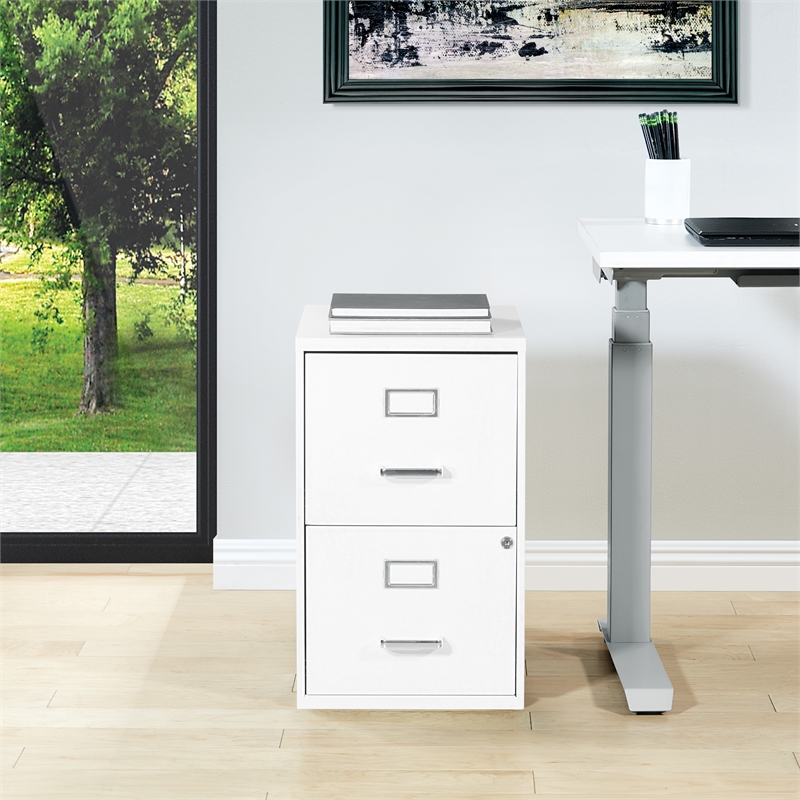 Scranton & Co 2-Drawer Locking Metal File Cabinet in White Assembled