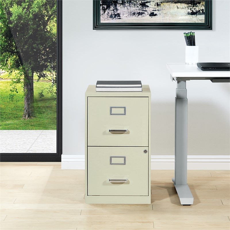 Scranton & Co 2-Drawer Locking Metal File Cabinet in Tan Assembled
