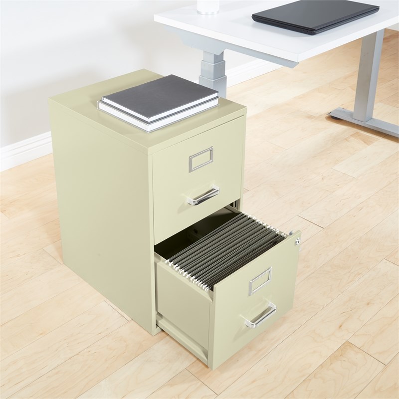 Scranton & Co 2-Drawer Locking Metal File Cabinet in Tan Assembled