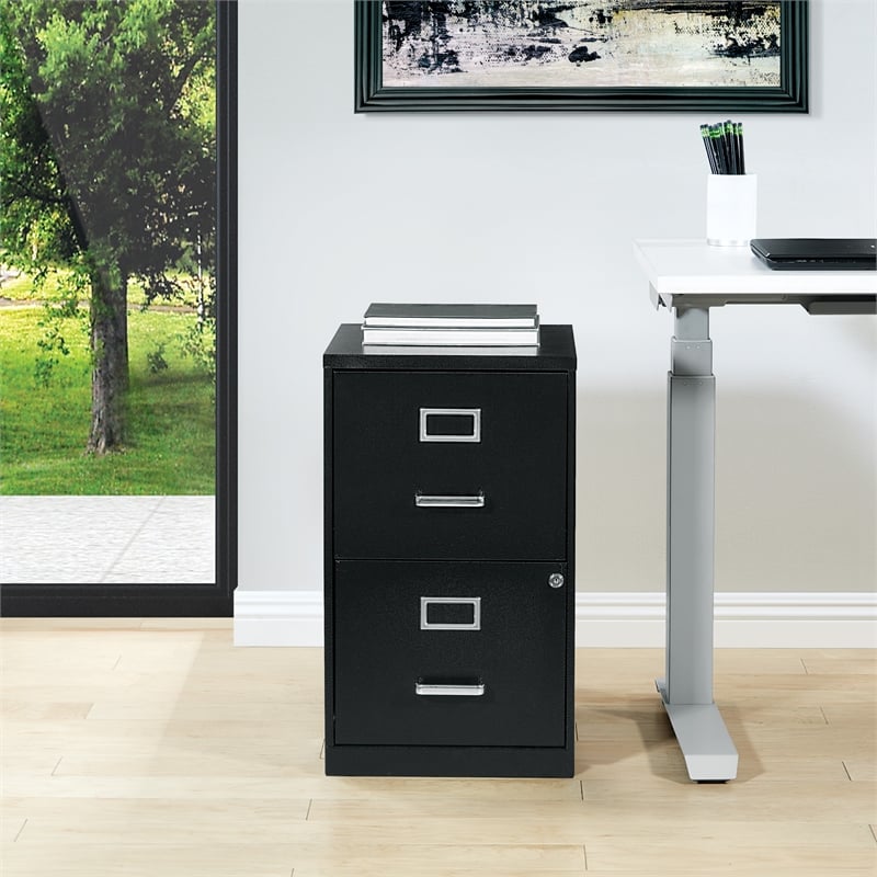 Scranton & Co 2-Drawer Locking Metal File Cabinet in Black Assembled
