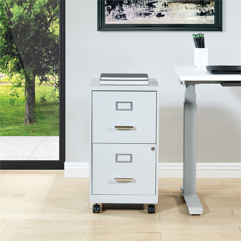 Scranton & Co 2-Drawer Mobile Locking Metal File Cabinet in Gray