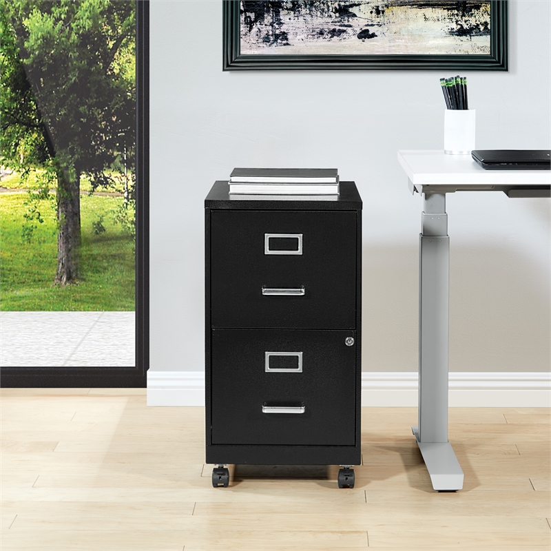 Scranton & Co 2-Drawer Mobile Locking Metal File Cabinet in Black