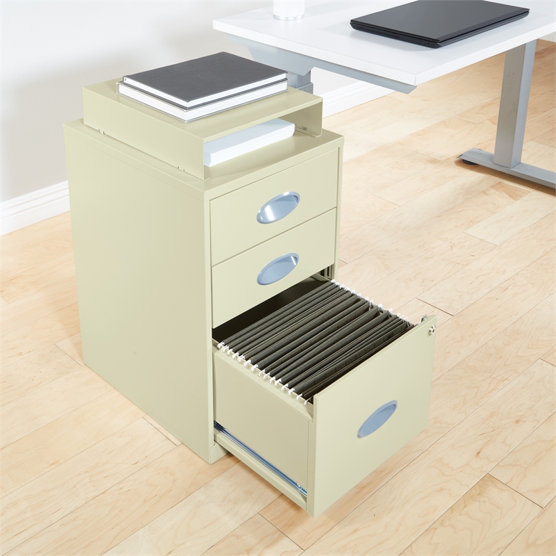 Scranton & Co 3-Drawer Locking Metal File Cabinet with Top Shelf in Tan