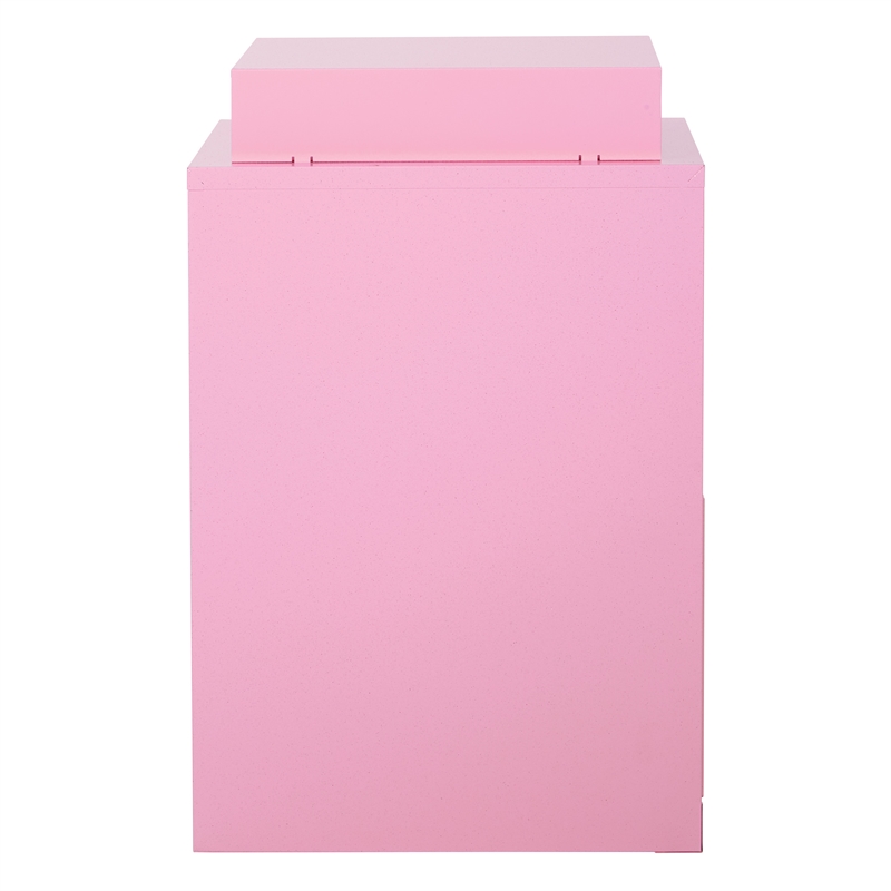 Scranton & Co 3-Drawer Locking Metal File Cabinet with Top Shelf in Pink