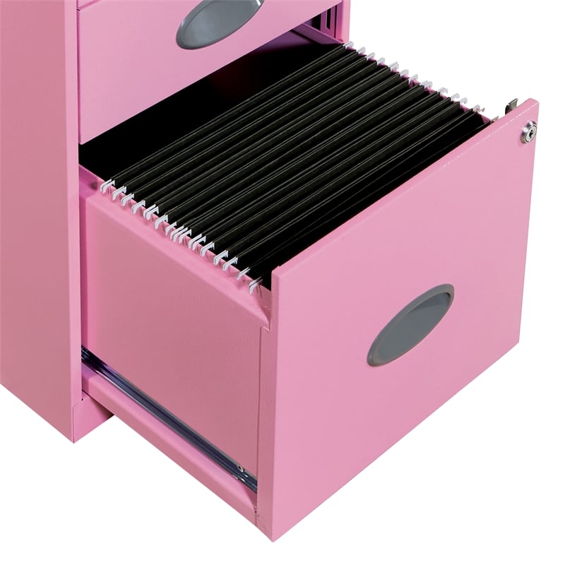 Scranton & Co 3-Drawer Locking Metal File Cabinet with Top Shelf in Pink