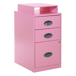 Scranton & Co 3-Drawer Locking Metal File Cabinet with Top Shelf in Pink