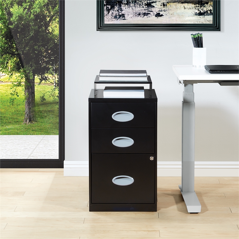 Scranton & Co 3-Drawer Locking Metal File Cabinet with Top Shelf in Black