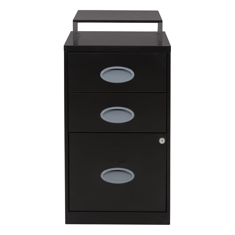 Scranton & Co 3-Drawer Locking Metal File Cabinet with Top Shelf in Black
